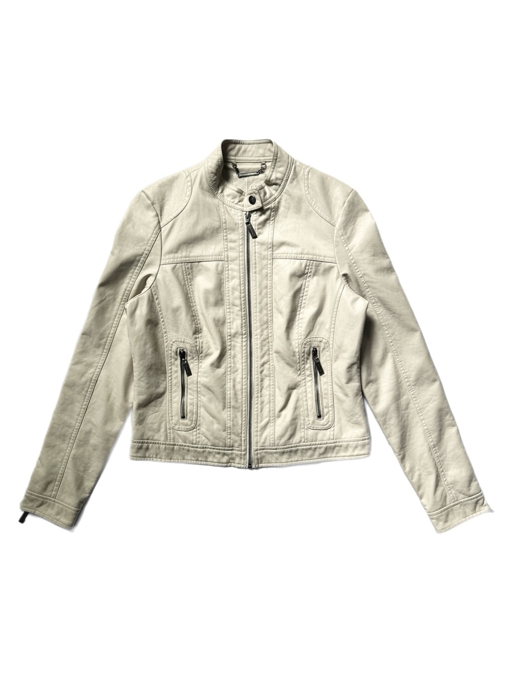 J2 By Jou Jou Beige Faux Vegan Leather Moto Jacket